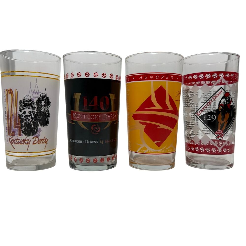 Vintage Kentucky Derby Glass Tumbler Set of 4 Racing MCM Barware 5.25"